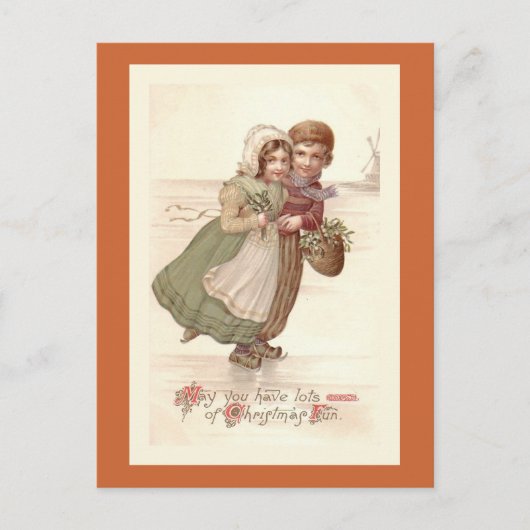 "Nederlandse kinderen schaatsen" Kerst Briefkaart (Voorkant)