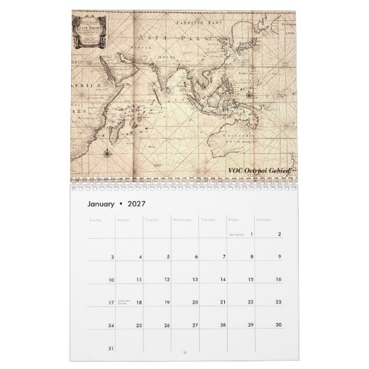 Nederlandse koloniale kaarten kalender (Jan 2027)