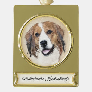 Nederlandse Kooikerhondje Painting - Dog Art Gold Verguld Banner Ornament