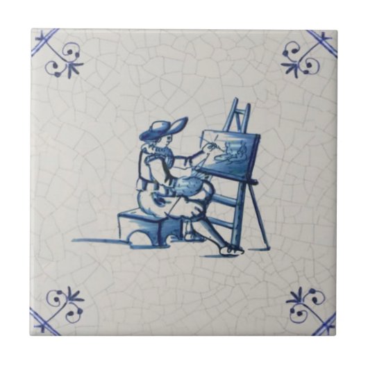 Nederlandse kunstenaar op Easel Hand Schilderd 160 Tegeltje (Voorkant)