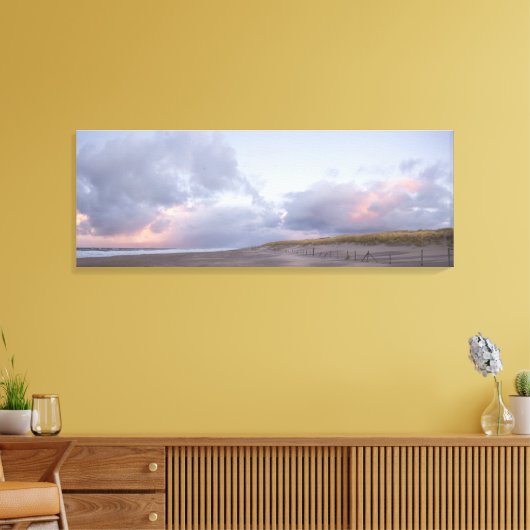 Nederlandse kust zonsondergang panorama canvas pri afdruk (Insitu (Woonkamer))