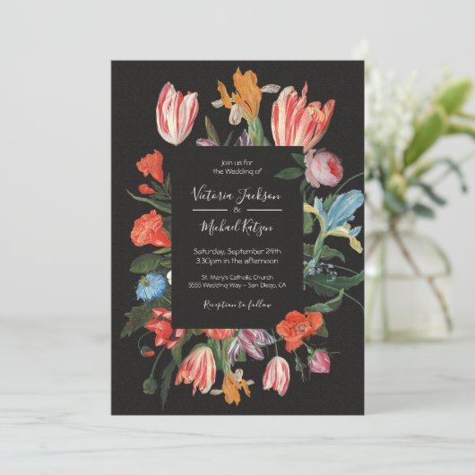 Nederlandse Maste Floral Dark & Moody Wedding Invi Kaart (Staand voorkant)