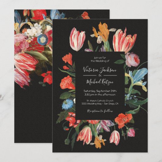 Nederlandse Maste Floral Dark & Moody Wedding Invi Kaart (Voorkant / Achterkant)