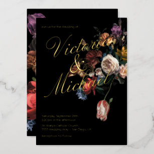 Nederlandse Master Floral Dark & Moody Wedding Folie Uitnodiging
