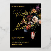 Nederlandse Master Floral Dark & Moody Wedding Folie Uitnodiging (Voorkant)