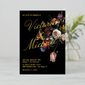 Nederlandse Master Floral Dark & Moody Wedding Folie Uitnodiging (Staand Voorkant)