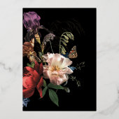 Nederlandse Master Floral Dark & Moody Wedding Folie Uitnodiging (Achterkant)
