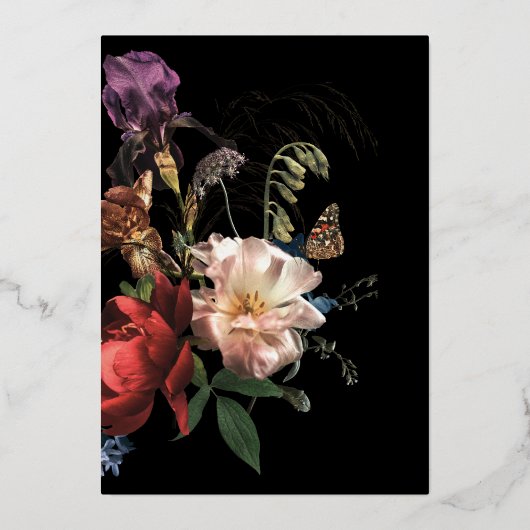Nederlandse Master Floral Dark & Moody Wedding Folie Uitnodiging (Achterkant)
