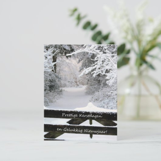 Nederlandse Omheining in sneeuw Merry X-mas & Happ Feestdagenkaart (Staand voorkant)