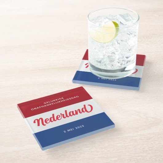 Nederlandse Onafhankelijkheidsdag Glazen Onderzetter (Schuin)