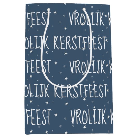 Nederlandse pretkerst op sneeuwvlokken medium cadeauzakje (Voorkant)