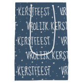 Nederlandse pretkerst op sneeuwvlokken medium cadeauzakje (Achterkant)