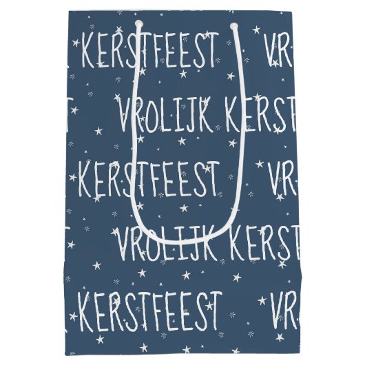 Nederlandse pretkerst op sneeuwvlokken medium cadeauzakje (Achterkant)