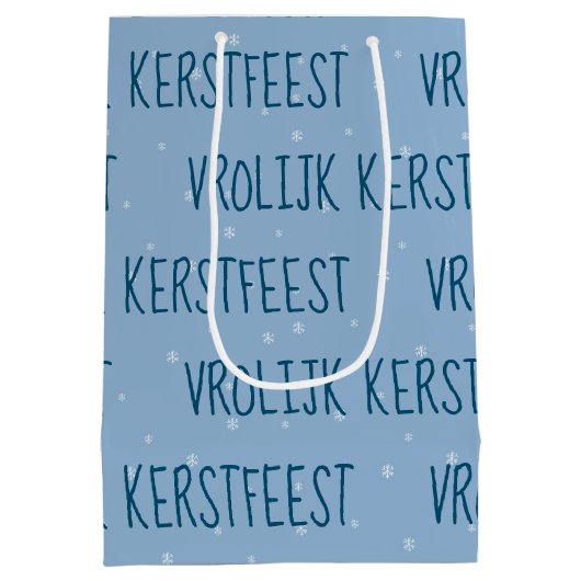 Nederlandse pretkerst op sneeuwvlokken medium cadeauzakje (Achterkant)