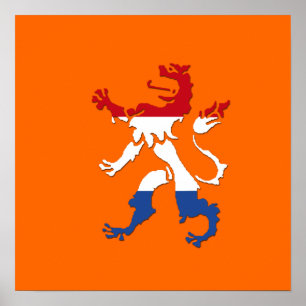Nederlandse retro Rampant lion heraldry versnellin Poster