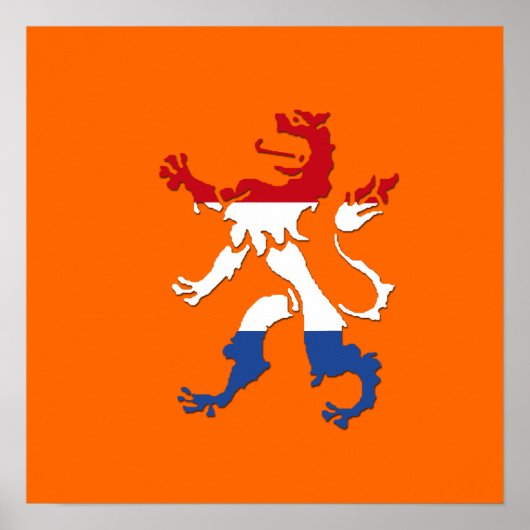 Nederlandse retro Rampant lion heraldry versnellin Poster (Voorkant)