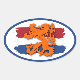 Nederlandse Rood Wit Blauwe Vlag Oranje Leeuw Team Ovale Sticker