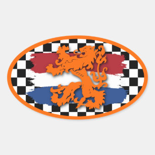 Nederlandse Rood Wit Blauwe Vlag Oranje Leeuw Team Ovale Sticker