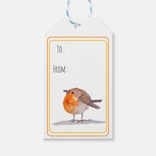 Nederlandse Roodborst Aquarel Cadeaulabel (Voorkant)