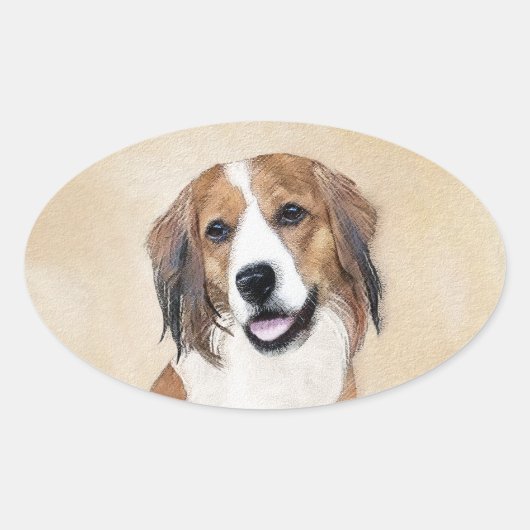 Nederlandse Schilderen Kooikerhondje - Dog Art Ovale Sticker (Voorkant)