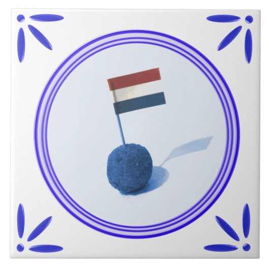 Nederlandse snack Bitterbal Delft-Blue-Delftware-l Tegeltje (Voorkant)