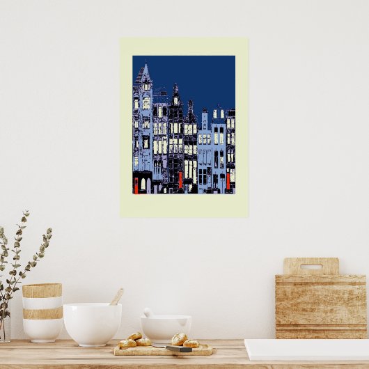 Nederlandse stad 's nachts poster (Keuken)
