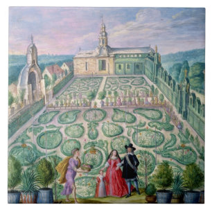 Nederlandse tuin, 1650 (m/vc op papier) tegeltje