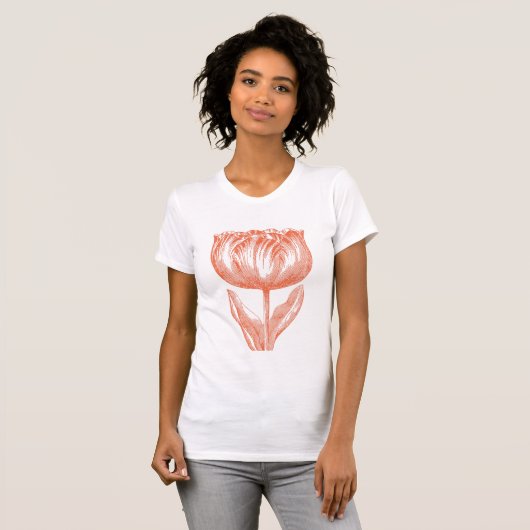 Nederlandse Tulp Floral Tekenroze Sinaasappel T-shirt (Voorkant volledig)
