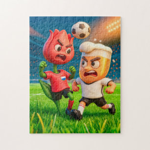 Nederlandse tulp versus Duitse bierglas voetbaldue Legpuzzel