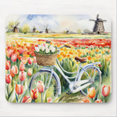 Nederlandse tulpen in fietsmand muismat (Voorkant)