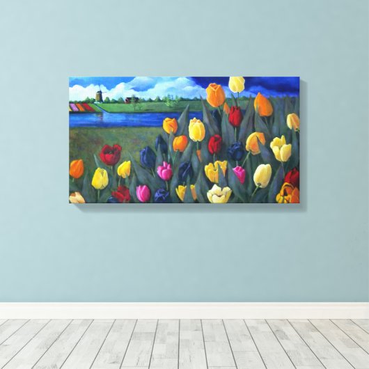 Nederlandse tulpen: Origineel acryl schilderij: Bl Canvas Afdruk (Insitu (Houten vloer))