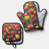 Nederlandse Tulpen Ovenwant & Pannenlap Set (Voorkant / Achterkant)
