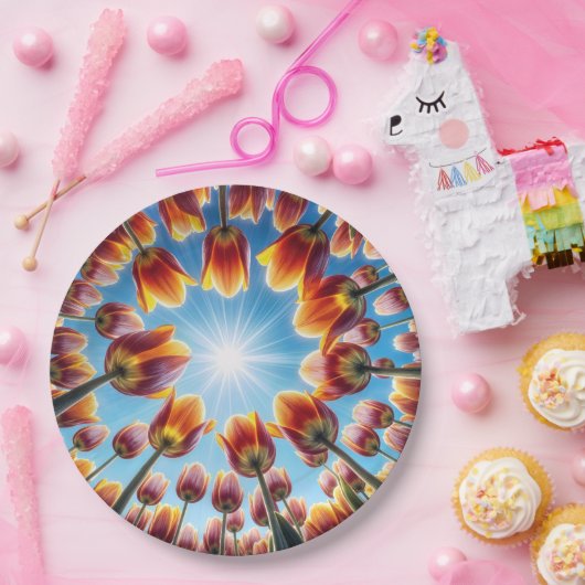 Nederlandse Tulpentuin in de zon Papieren Bordje (Feest)