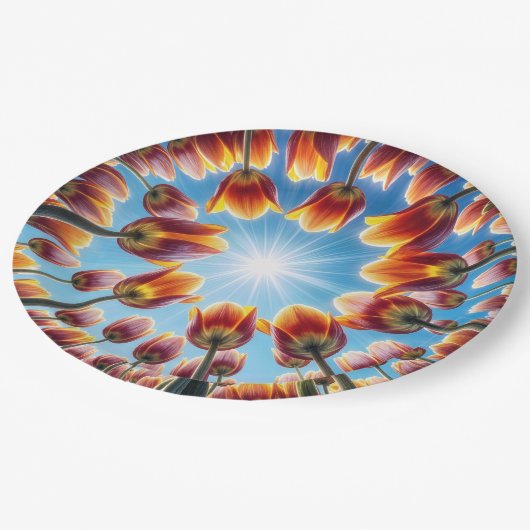 Nederlandse Tulpentuin in de zon Papieren Bordje (Gekanteld)