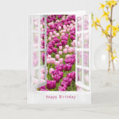 Nederlandse tulpentuin in raam voor verjaardag kaart (Gele Bloem)