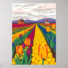 Nederlandse tulpenvelden in bloei poster