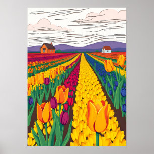 Nederlandse tulpenvelden in bloei poster