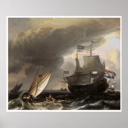 Nederlandse vaartuigen op een Stormy Zee c. 1690 Poster (Voorkant)