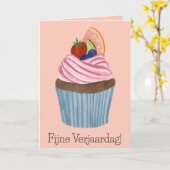 Nederlandse verjaardag fruit cupcake kaart (Gele Bloem)