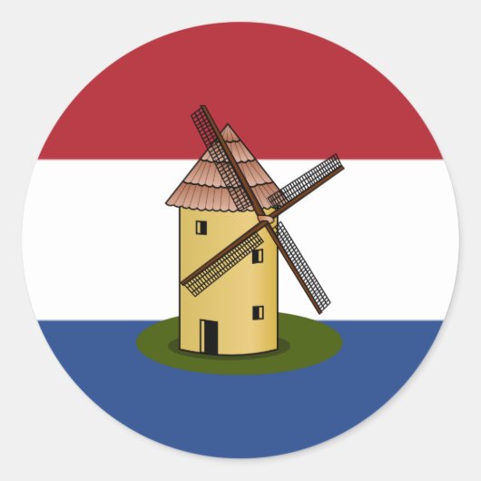 Nederlandse Vlag en Molen Ronde Sticker (Voorkant)