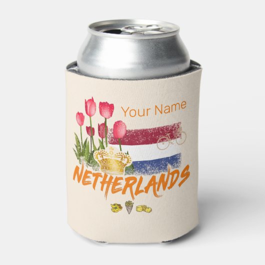 Nederlandse  vlag en Nederlandse Tulp Blikjeskoeler (Blikje Voorkant)