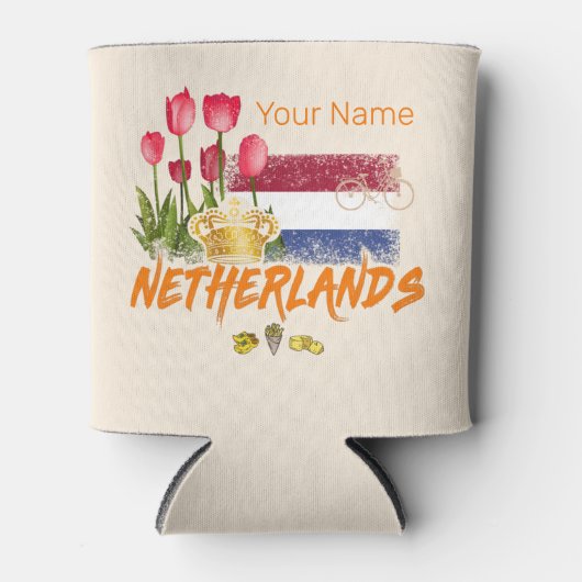 Nederlandse  vlag en Nederlandse Tulp Blikjeskoeler (Voorkant)