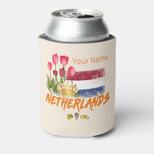 Nederlandse  vlag en Nederlandse Tulp Blikjeskoeler (Blikje Achterkant)