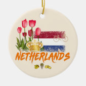 Nederlandse  vlag en Nederlandse Tulp Keramisch Ornament (Voorkant)