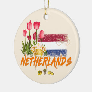 Nederlandse  vlag en Nederlandse Tulp Keramisch Ornament