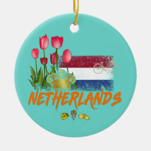 Nederlandse  vlag en Nederlandse Tulp Keramisch Ornament