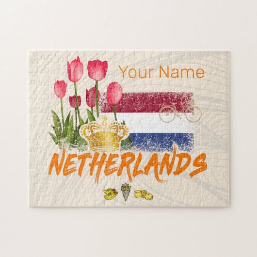 Nederlandse  vlag en Nederlandse Tulp Legpuzzel (Horizontaal)