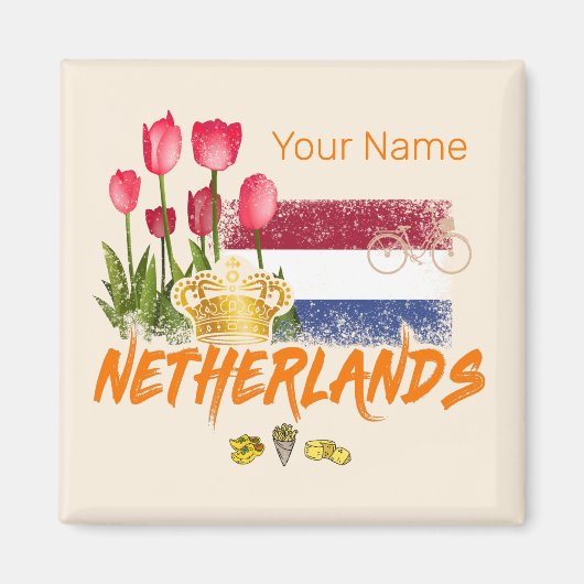 Nederlandse  vlag en Nederlandse Tulp Magneet (Voorkant)