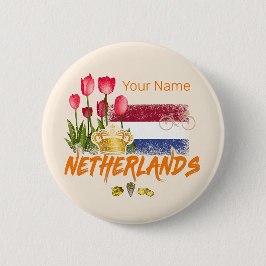 Nederlandse vlag en Nederlandse Tulp Ronde Button 5,7 Cm (Voorkant)