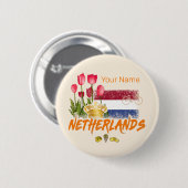 Nederlandse  vlag en Nederlandse Tulp Ronde Button 5,7 Cm (Voorkant /achterkant)